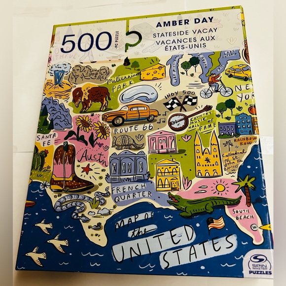 New “Amber Day Stateside Vaca” Map of the US Puzzle 24” x 18” 500 Pieces - Picture 1 of 16
